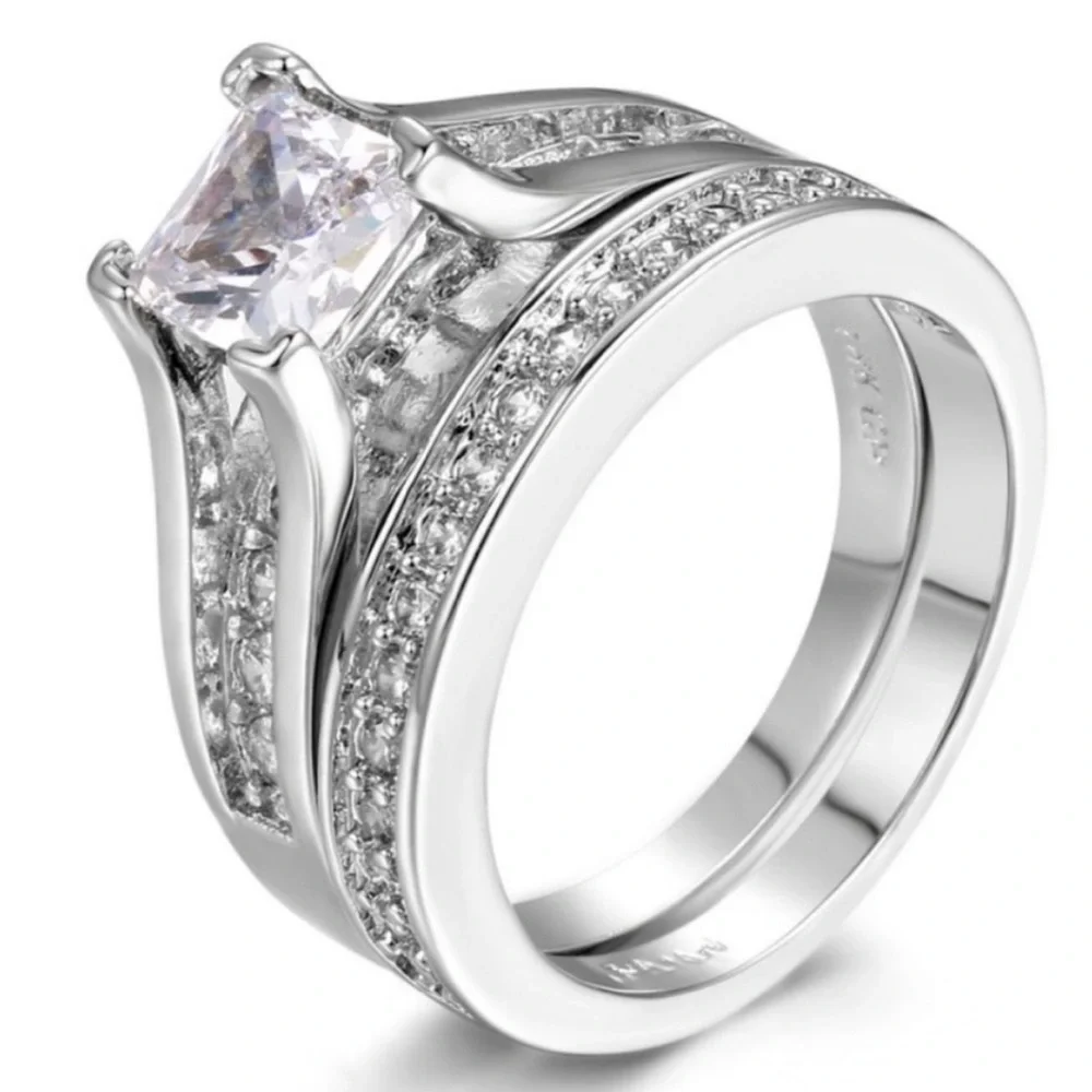 💯 NEW 2PC/SET 925 STERLING SILVER DIAMOND RING, CUTE RING, SHINY RING. - Picture 4 of 7